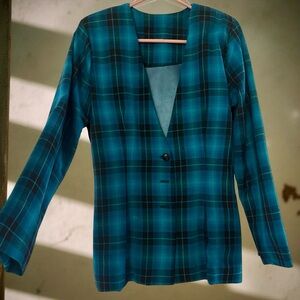 Plaid Blue Women's Jacket and skirt